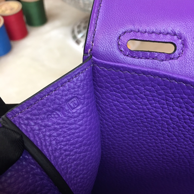 Hermes Halzan 31 Handbag Shoulder Bag In Violet Clemence Leather